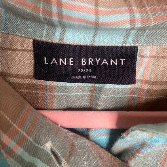 Lane Bryant Flannel Shirt Womens 22/24 Plaid BrownBlue Button Down Long Sleeves - Picture 2 of 9